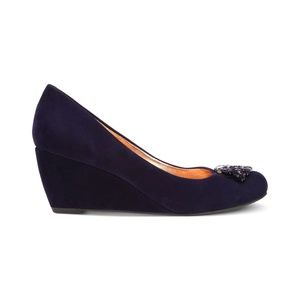 BCBGeneration Navy Blue Suede Jeweled Wedges